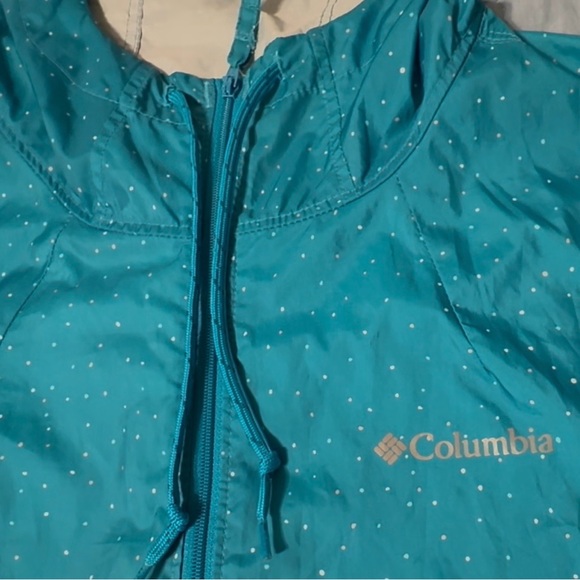 Columbia flash forward hooded wind breaker, med, teal, gently used. - Picture 4 of 11